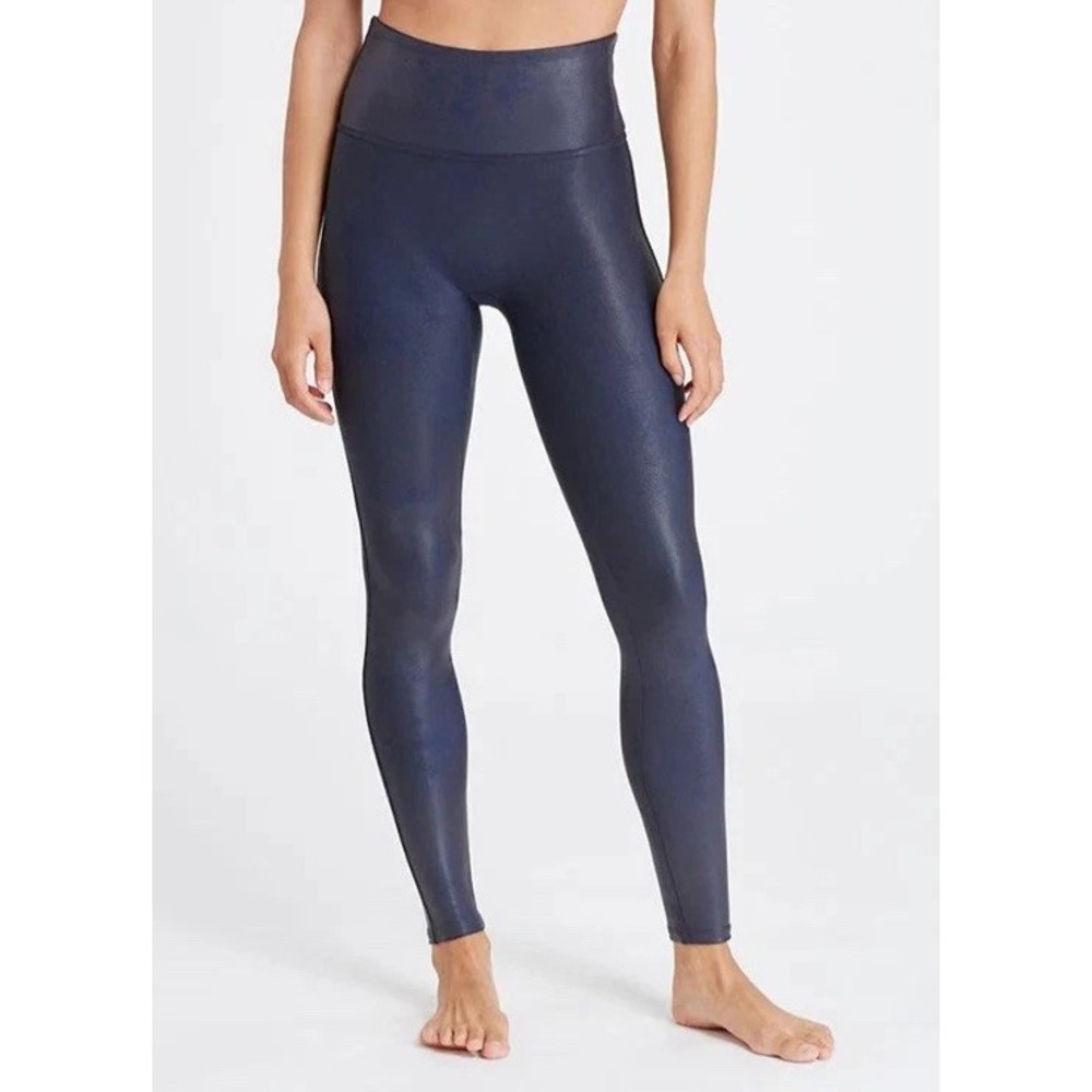 Spanx Faux Leather Leggings Navy Blue Size Large